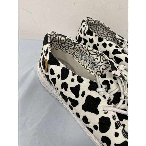 NWT Hey Dude Wendy Milky Way Black White Size 8 Cow Pattern Slip On - Picture 4 of 7